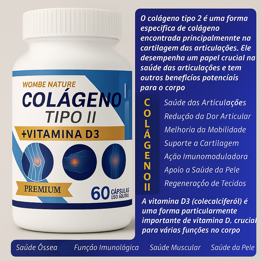Kit 3 Colágeno tipo 2 - Cálcio, Magnésio, Vitamina D3, Vitamina K2 - 180 Cápsulas