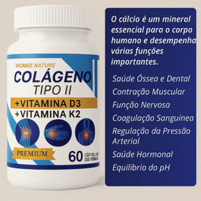 Kit 3 Colágeno tipo 2 - Cálcio, Magnésio, Vitamina D3, Vitamina K2 - 180 Cápsulas
