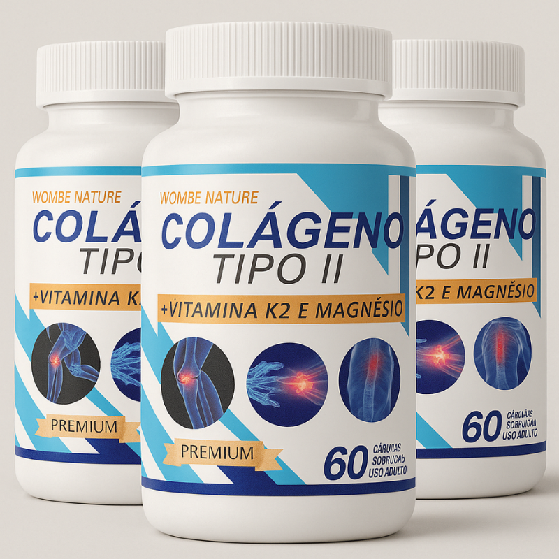 Kit 3 Colágeno tipo 2 - Cálcio, Magnésio, Vitamina D3, Vitamina K2 - 180 Cápsulas