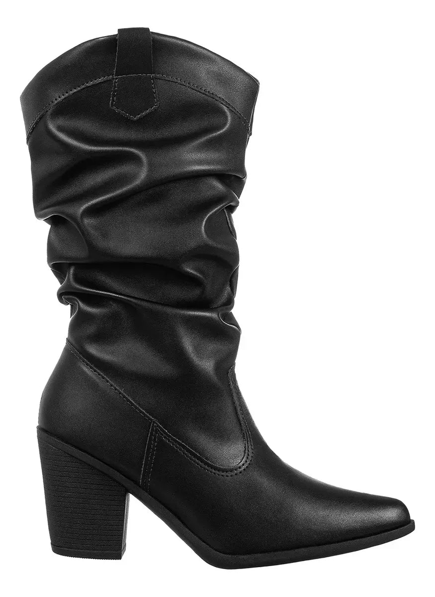Bota Feminina Bend Slouch médio Salto Alto Conforto